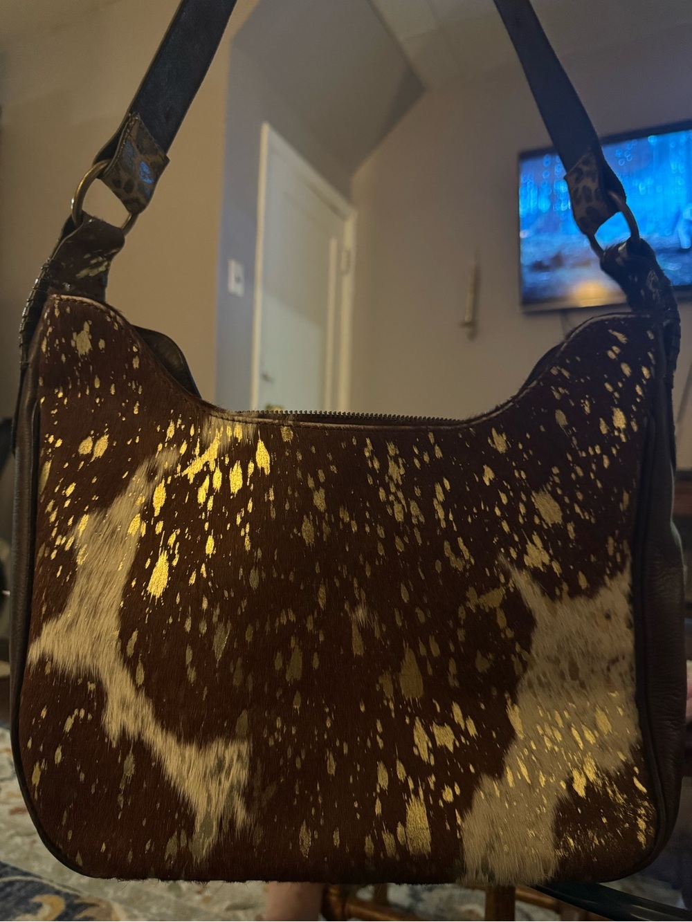 Nocona Brown and White Cowhide Hobo with Gold Fleck Accents